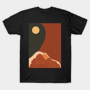 Sun & Moon Artwork With mountains. Boho art of moon at night and terracotta mountains. T-Shirt